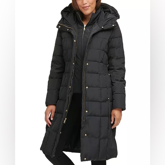 Cole Haan Signature 40" Box Quilt Taffeta Down Coat with Hood - Picture 10 of 15